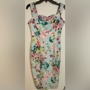 CBR Pink and Green Sheath Dress Sweetheart Neckline Wedding Guest